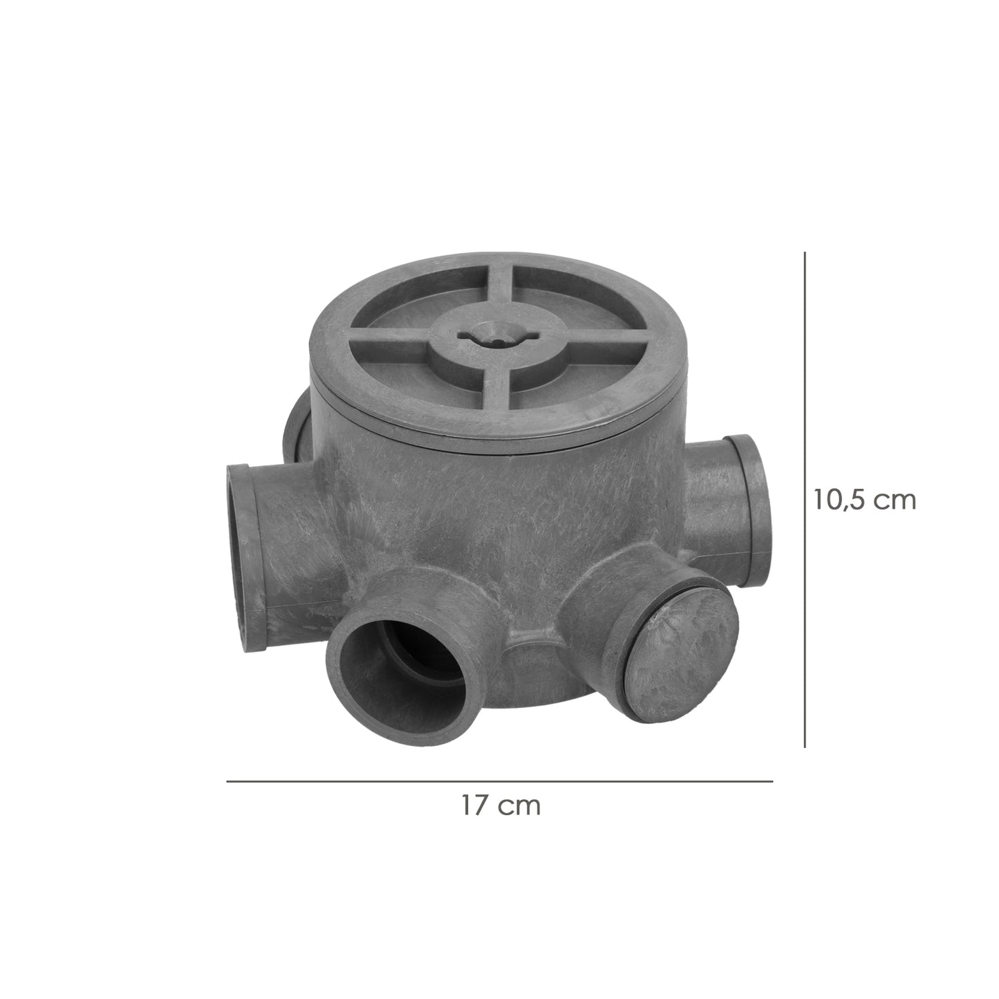 Bote Sifónico PVC Tuberias Ø 110 mm. Salidas Ø 50 y 40 mm. Altura 105 mm.