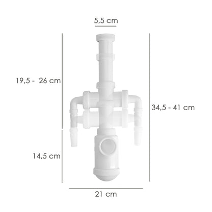 Sifon Botella Extensible 1 1/2"  Salida Ø 40mm  2 Tomas Lavadora