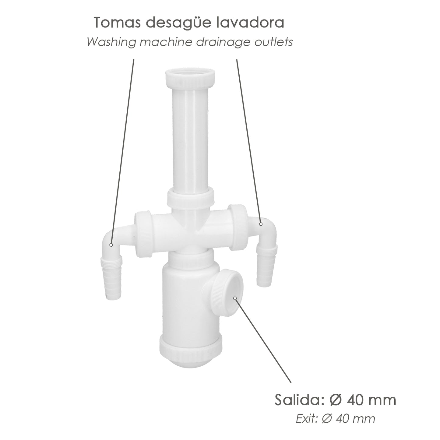 Sifon Botella Extensible 1 1/2"  Salida Ø 40mm  2 Tomas Lavadora