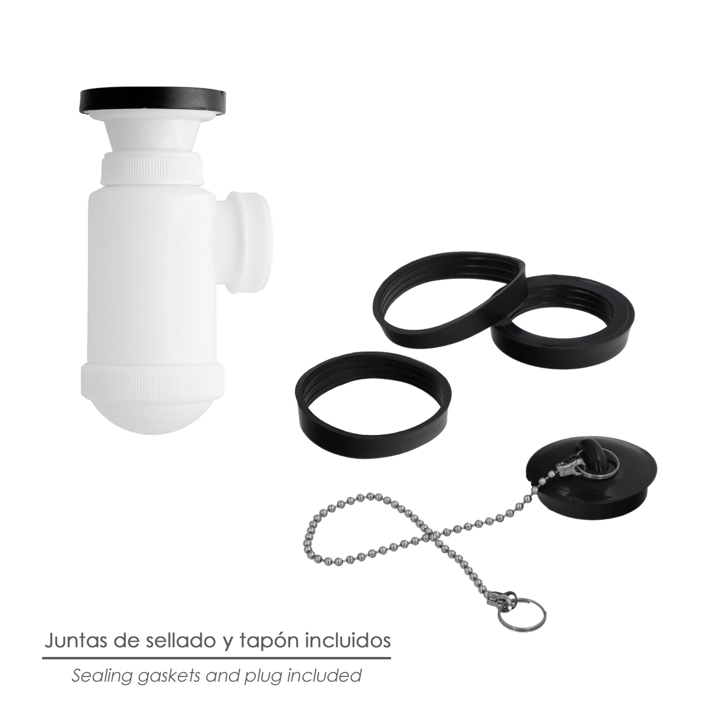 Sifon Botella Extensible 1 1/2 Con Válvula y Tapón