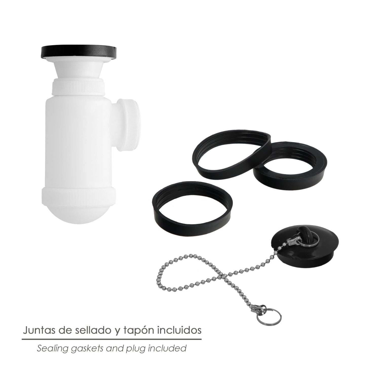 Sifon Botella Extensible 1 1/2 Con Válvula y Tapón