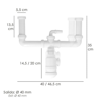 Sifon Doble Extensible Con Botella Salida 1 1/2" Salida Ø 40 mm.