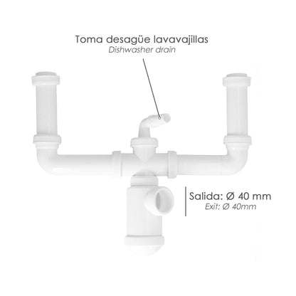 Sifon Doble Extensible Con Doble Evacuación. Salida 1 1/2" Salida Ø 40 mm.