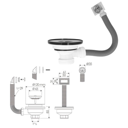 Valvula Fregadero  Ø 115 Mm. 1 1/2"  Altura 40 mm. Con Rebosadero