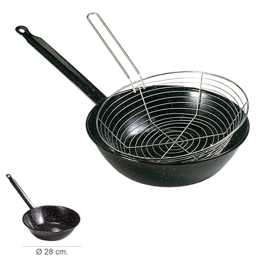 Frigideira Esmaltada Com Asa Ø 28 cm. Com cesto de fritar