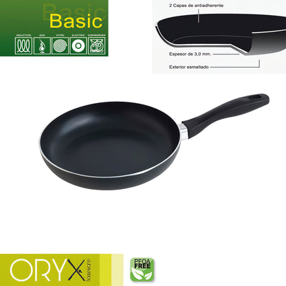 Frigideira de Alumínio Antiaderente Oryx Basic, Alta Resistência, Adequada para Indução, Livre de PFOA, Diâmetro 24 cm, Espessura 3 mm.