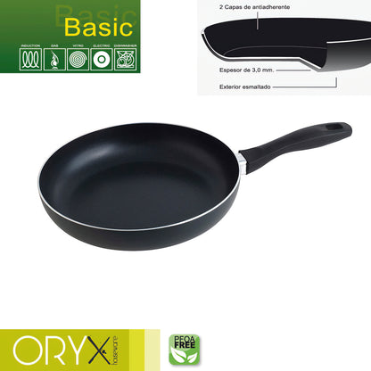 Frigideira de Alumínio Antiaderente Oryx Basic, Alta Resistência, Adequada para Indução, Livre de PFOA, Diâmetro 26 cm, Espessura 3 mm.