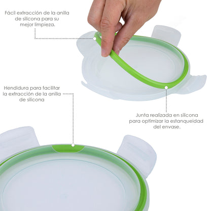 Recipiente hermético de vidro redondo 850 ml. Ø 165 x 8 (h) cm.