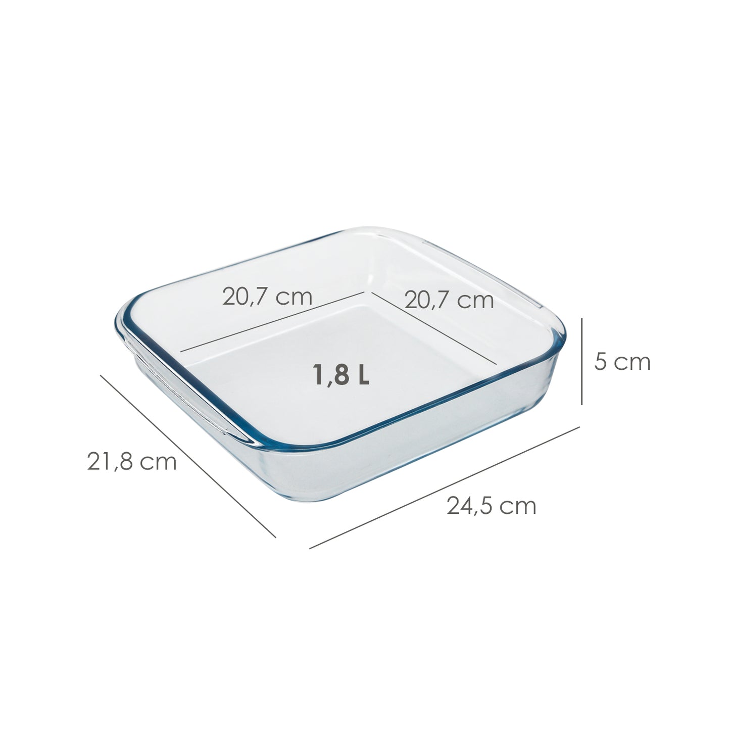 Recipiente Quadrado em Vidro Borossilicato 1,1L. 20,7 x 20,7 cm. Misturas Ideais, Saladas, Sobremesas, Cozinha, Pastelaria. livre de BPA