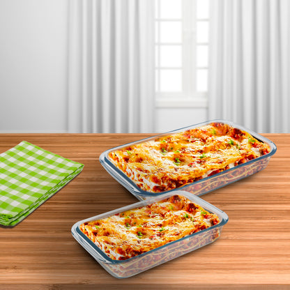 Set 2 Fuentes Horno Cristal Borosilicato Rectangulares 1 y 1.6 L. Ideal Meclas, Ensaladas, Postres, Cocina, Resposteria.No BPA