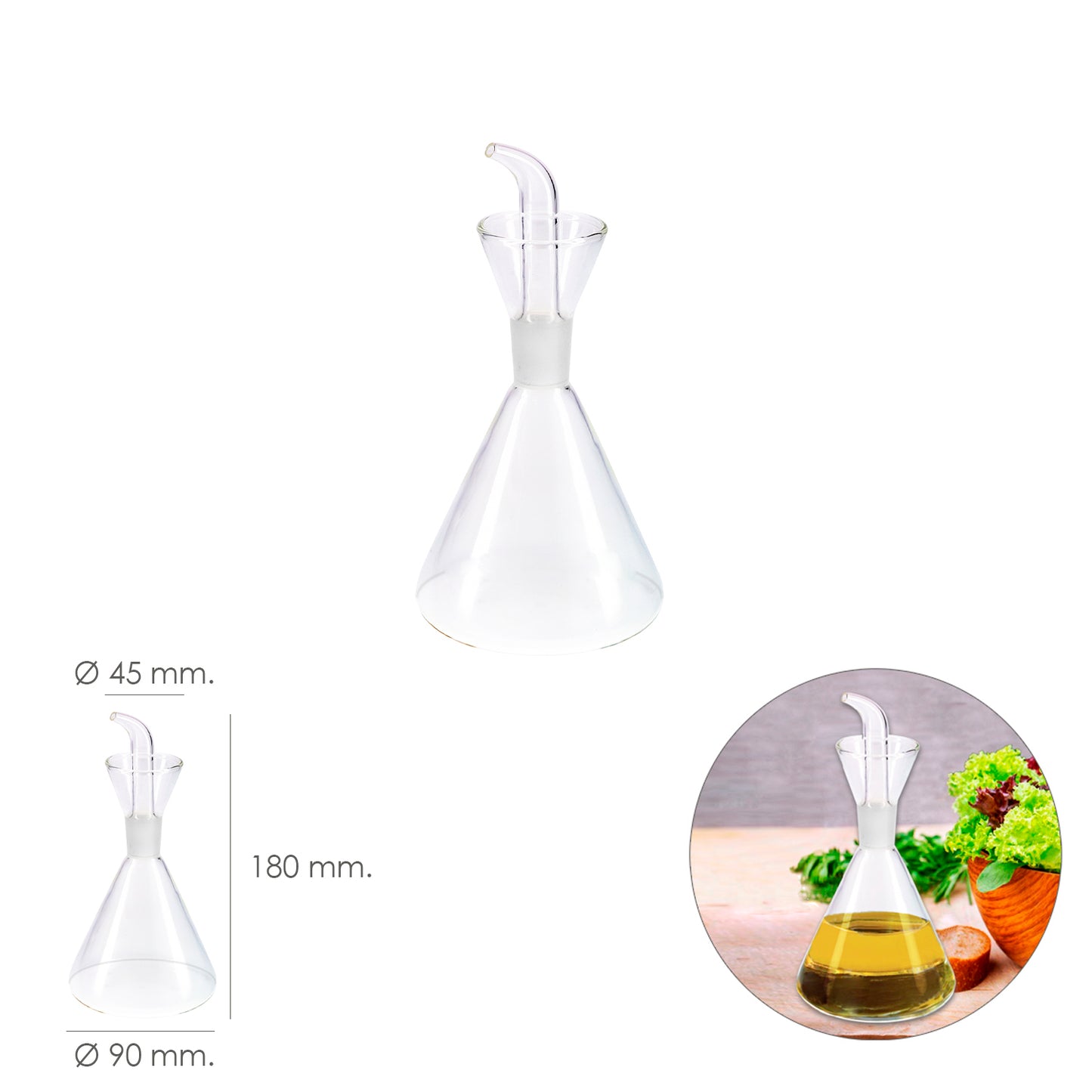 Aceitera De Cristal Con Sistema Antigoteo, Capacidad 250 ml.