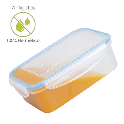 Recipiente Plástico Hermético Retangular 800 ml. 20,5x13x6 (A) cm.