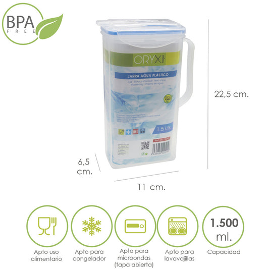 Jarra Plástica Quadrada 1.500 ml. 22,5x15x8 (altura) cm.