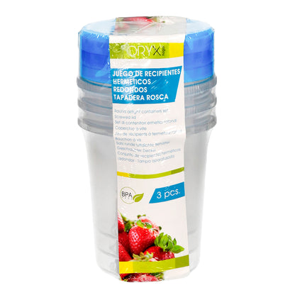 Juego Recipientes Plastico Redondos 1 Litro (Pack 3 piezas)
