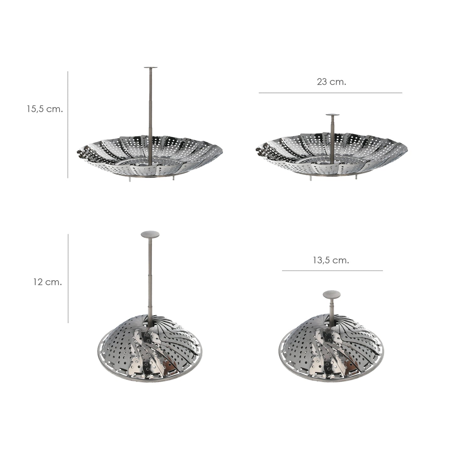 Cesta Vaporera Acero Inoxidable, Plegable Ø 13,5 / 23 cm. Cocina Al Vapor.