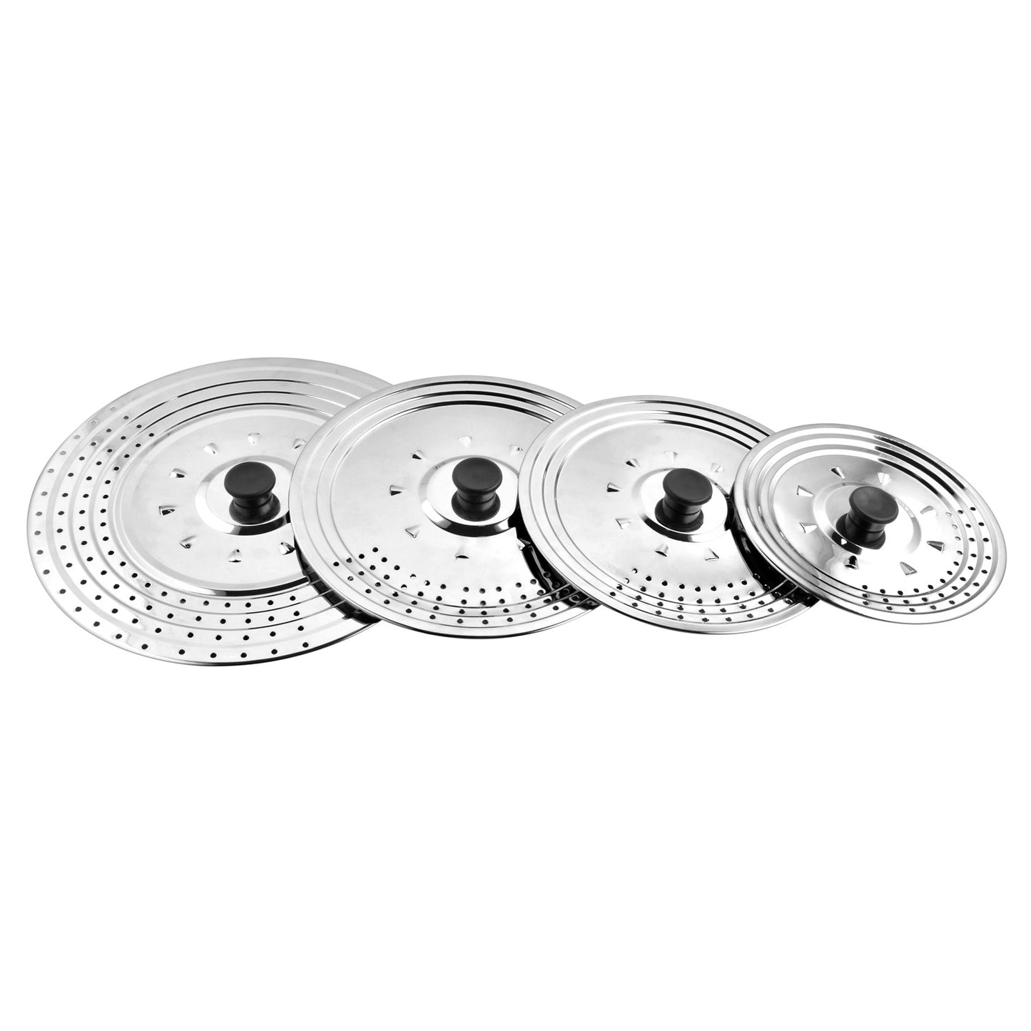 Tampa multiusos em aço inox Ø 25 cm. Use a tampa anti respingos e o escorredor. Cobertura Adpatable Medidas Diferentes