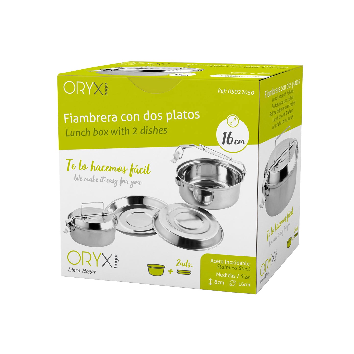 Lancheira Metal Inox Com 2 Pratos Ø 16 cm. Lancheira, lancheira de metal, suporte de comida de metal,
