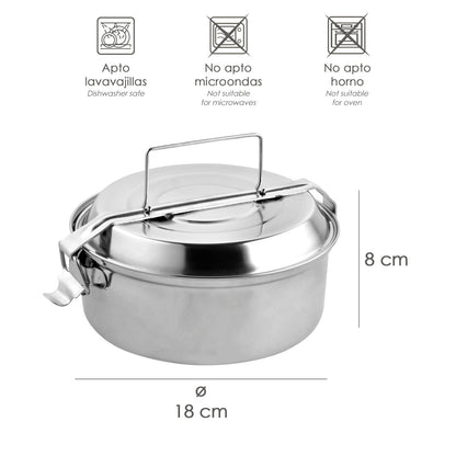 Fiambrera Metalica De Acero Inoxidable Con 2 Platos Ø 18 cm. Lunch Box, Fiambrera Metalica, Porta Alimentos Metalico,