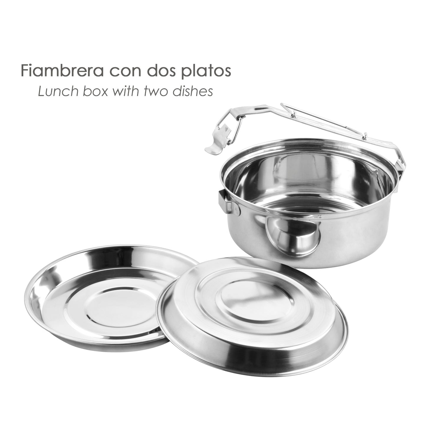 Fiambrera Metalica De Acero Inoxidable Con 2 Platos Ø 18 cm. Lunch Box, Fiambrera Metalica, Porta Alimentos Metalico,