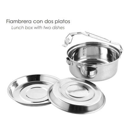 Fiambrera Metalica De Acero Inoxidable Con 2 Platos Ø 18 cm. Lunch Box, Fiambrera Metalica, Porta Alimentos Metalico,