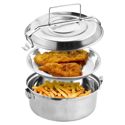 Lancheira Metal Inox Com 2 Pratos Ø 18 cm. Lancheira, lancheira de metal, suporte de comida de metal,