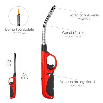 Encendedor / Mechero Gas Antiviento Llama Tipo Soplete 285 mm.