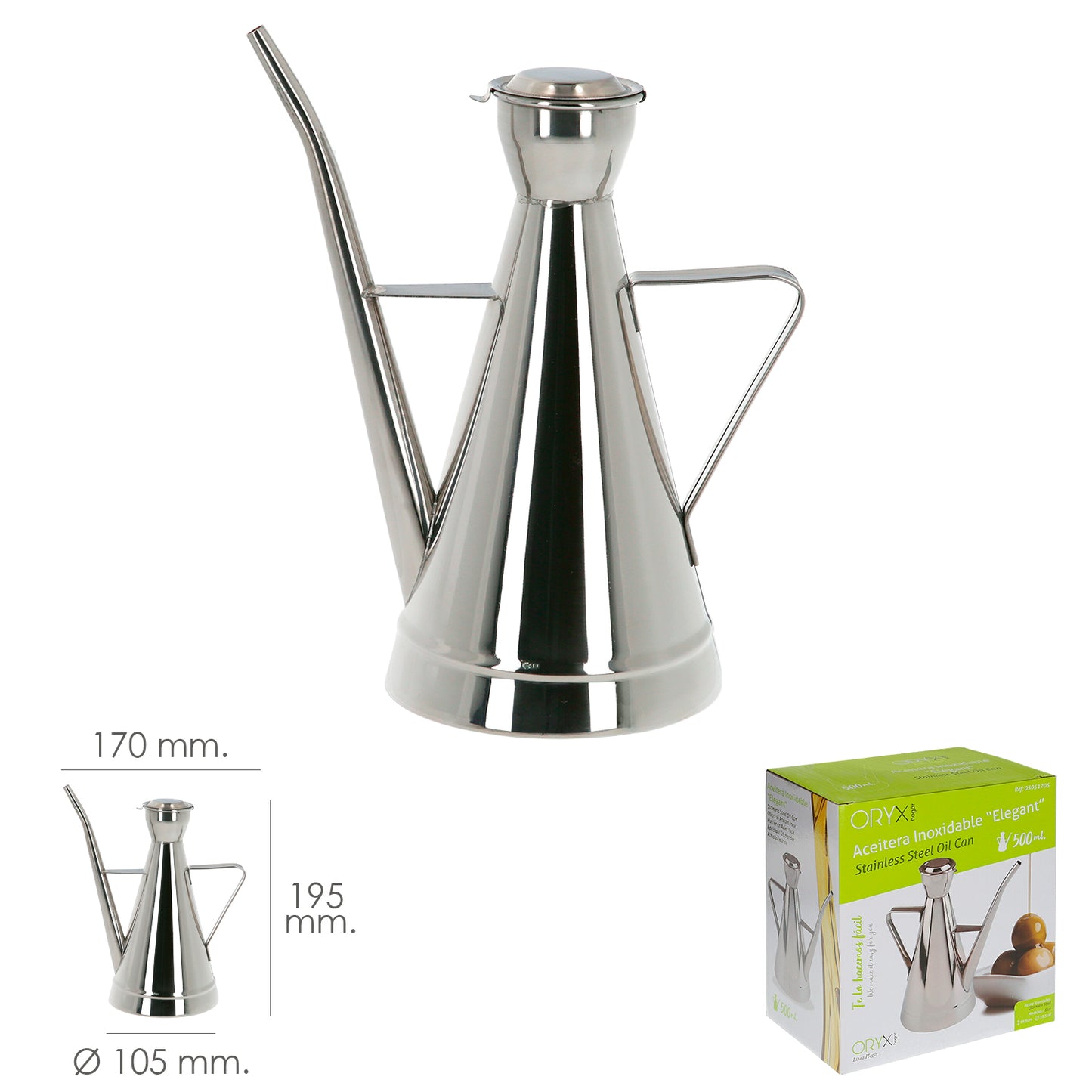 Lata de Aço Inox Modelo Elegante 500 ml.