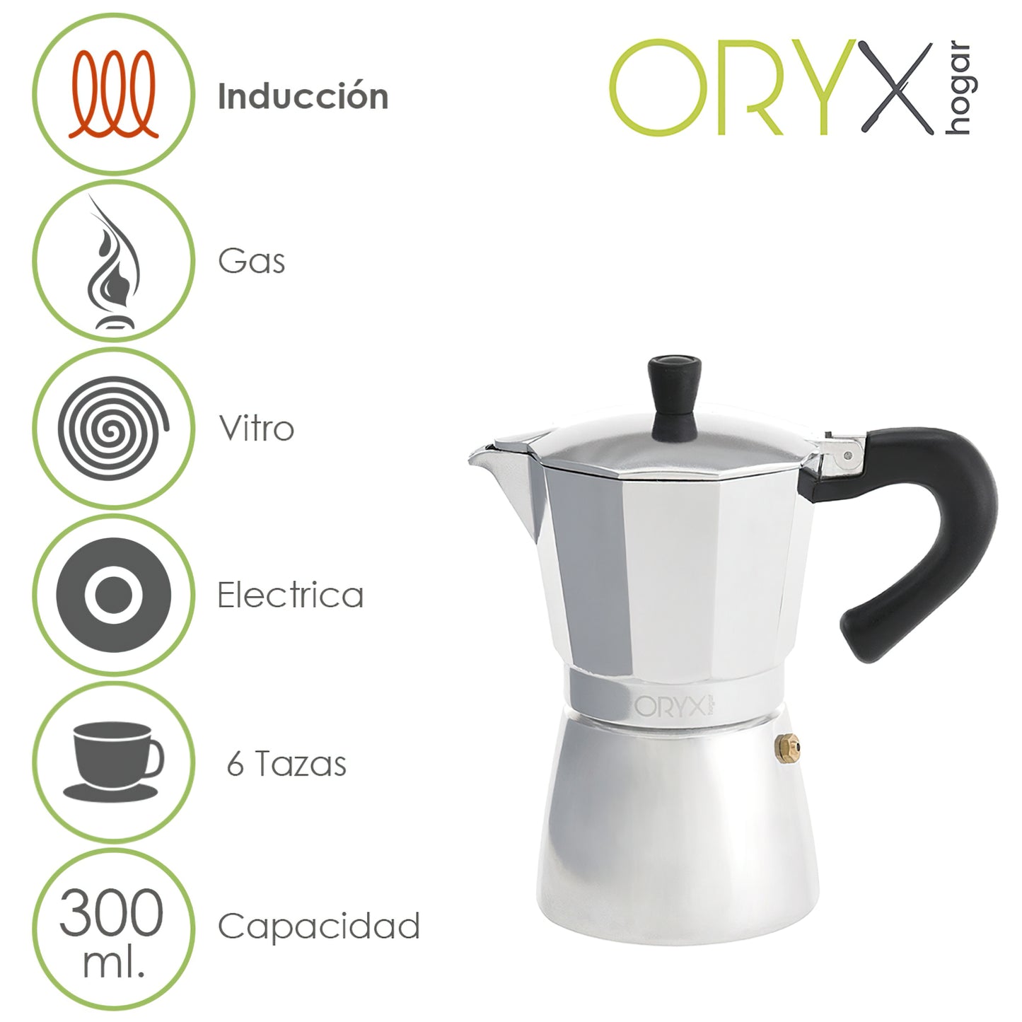 Cafeteira de indução de alumínio 6 xícaras (300 ml.)