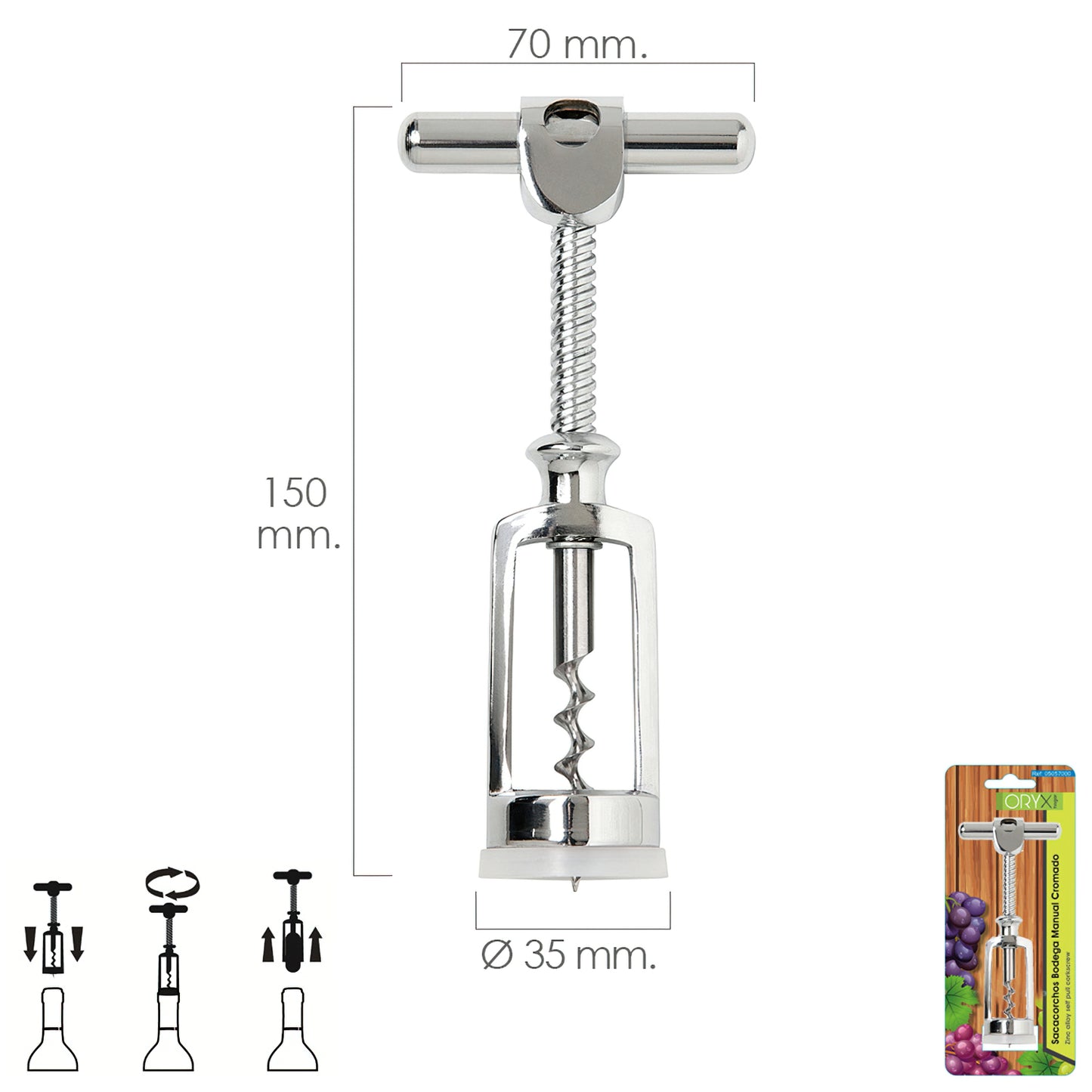 Saca-rolhas de adega manual cromado