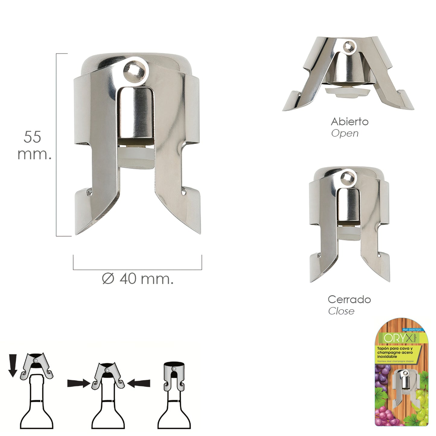 Rolha para Cava e Champanhe Aço Inoxidável