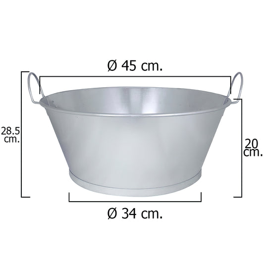 Bacia de Banho Galvanizada 18" 45x20 cm. 22 Litros