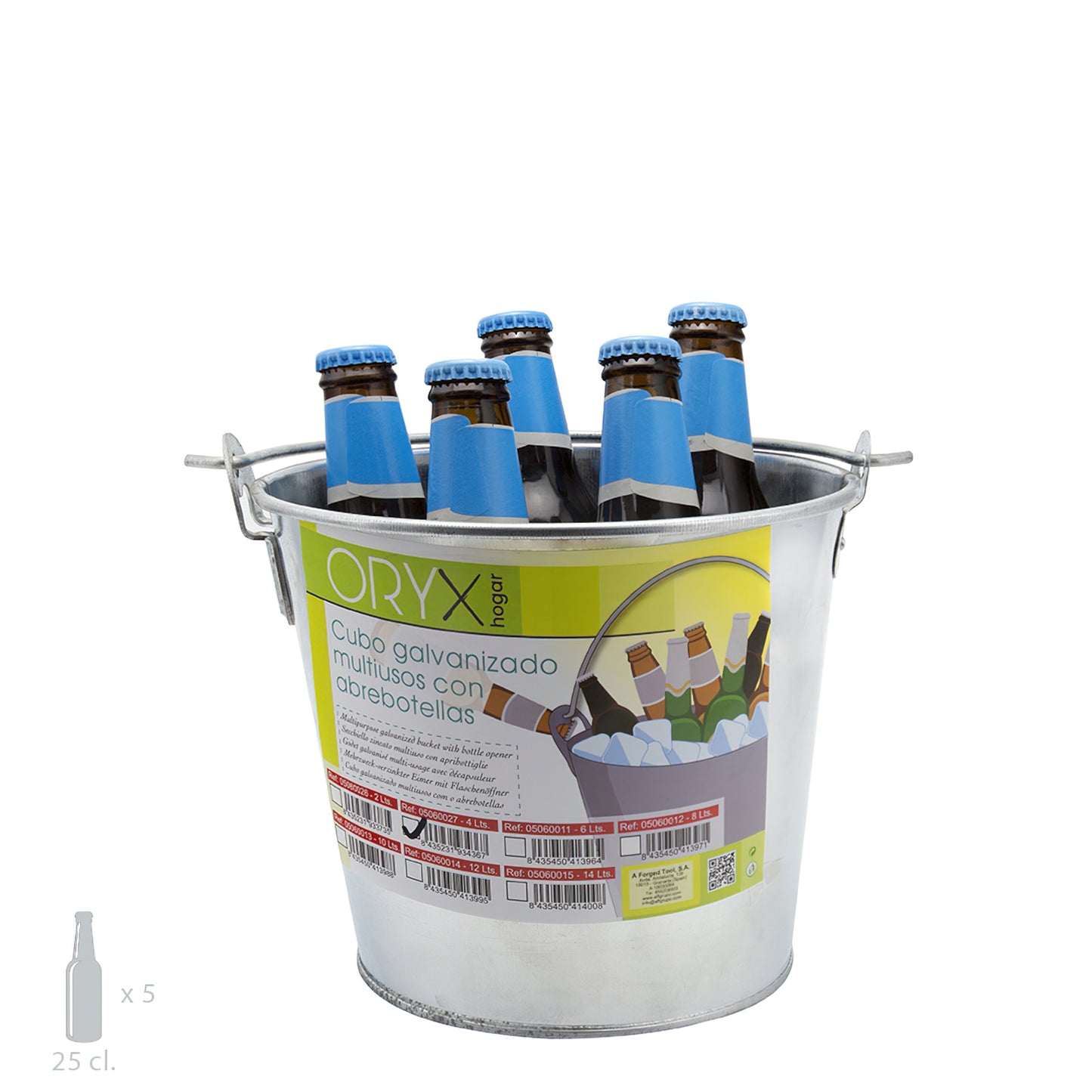 Balde Multiuso Zinco Metal Galvanizado 4 Litros 20,5 x 18 x 15,5 (alt.) cm. com abridor de garrafas