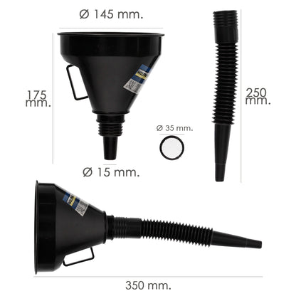 Embudo Boca Ancha Ø 145 mm.Con Prolongador Flexible y Filtro Metalico. Embudo gasoil, embudo gasolina, embudo combustible