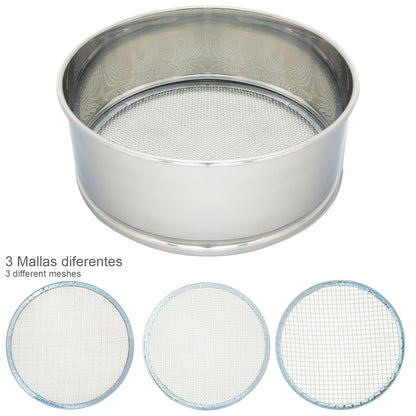 Peneira para Farinha Aço inox Ø 20 cm. Com 3 malhas intercambiáveis