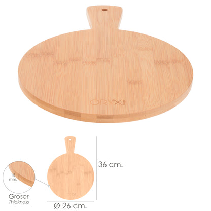 Tabla Cortar Cocina Redonda Hecha En Madera De Bambu 100% Con Mango Ø26x36 cm.Tabla Cortar,Carne Pescado,Verdura,Fruta,Alimentos