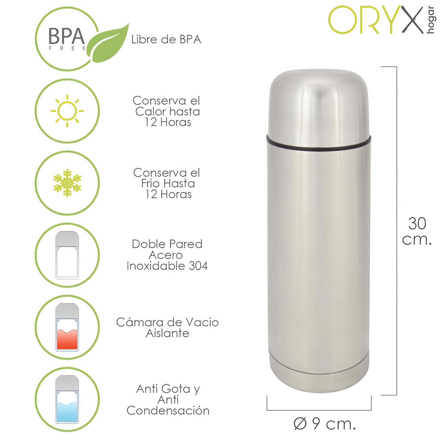 Termo líquido, capacidade de 750 ML. Sem BPA, Aço Inoxidável, Anti-gotejamento