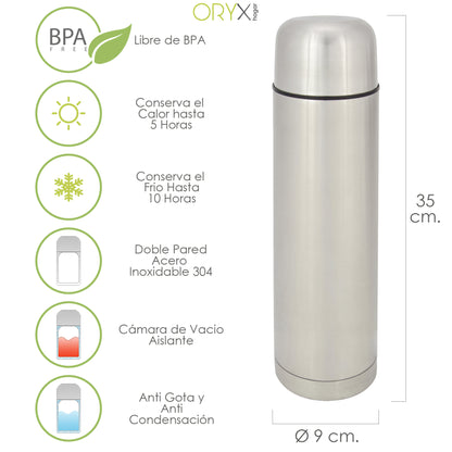 Termo líquido, capacidade de 1 litro, livre de BPA, aço inoxidável, anti-gotejamento