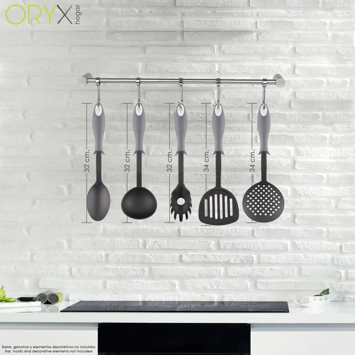 Escumadeira de Cozinha em Nylon Com Cabo Emborrachado Anti-Gotejamento 35 x 11,7 cm.