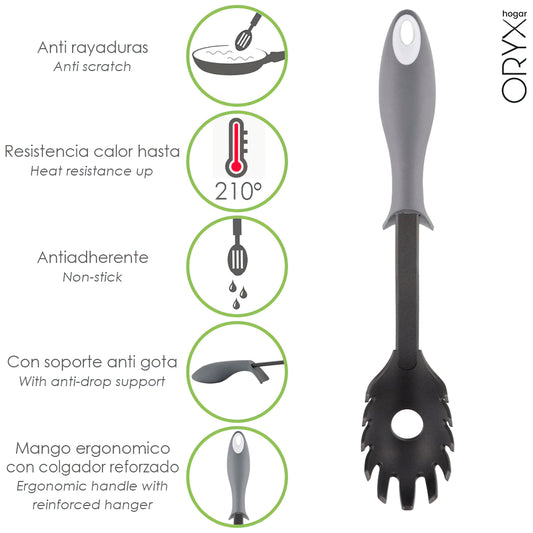 Servidor de espaguete de nylon com alça anti-gota emborrachada 31,5 x 6 cm.