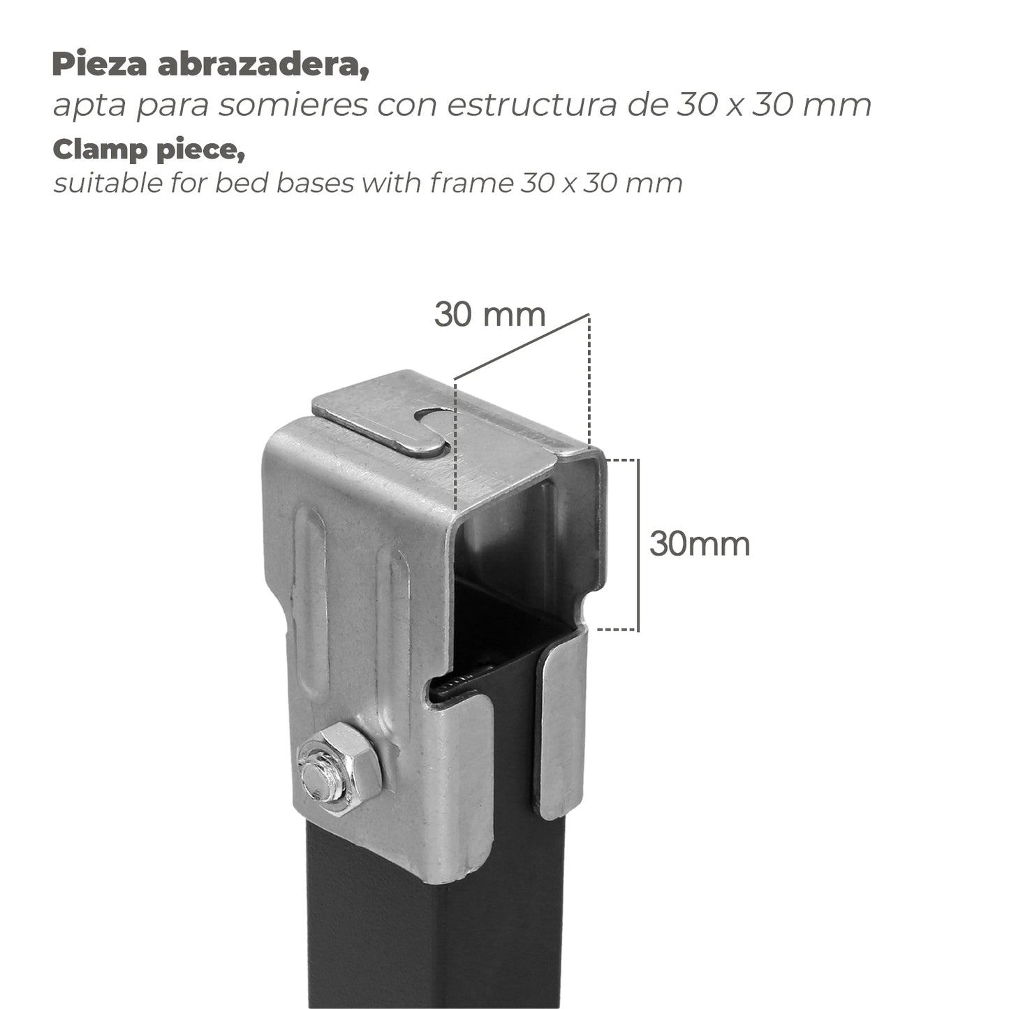 Conjunto de Pernas para Base de Cama Quadrada (4 Unidades) Tubo 30x30 mm. Para estrado de cama 30x30 mm. Altura 25 cm.