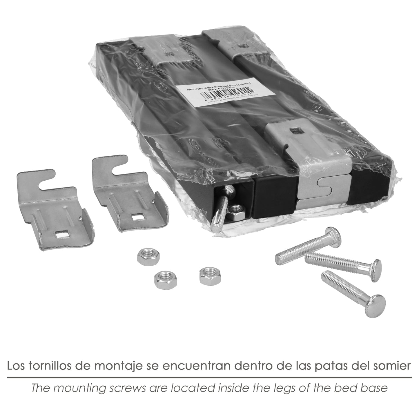 Conjunto de Pernas para Base de Cama Quadrada (4 Unidades) Tubo 30x30 mm. Para estrado de cama 30x30 mm. Altura 25 cm.