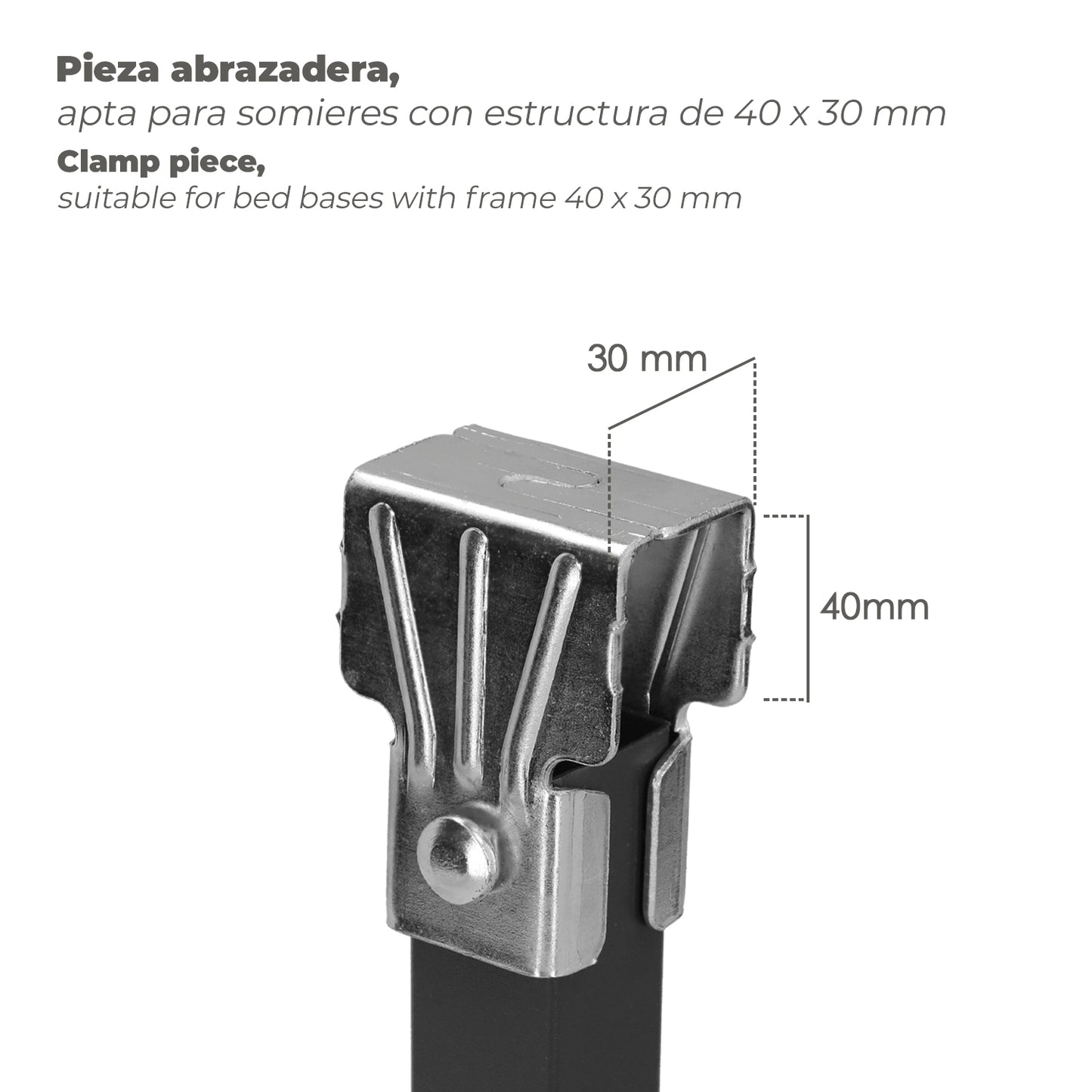 Conjunto de Pernas para Base de Cama Quadrada (4 Unidades) Tubo 30x30 mm. Para estrado de cama 40x30 mm. Altura 25 cm.