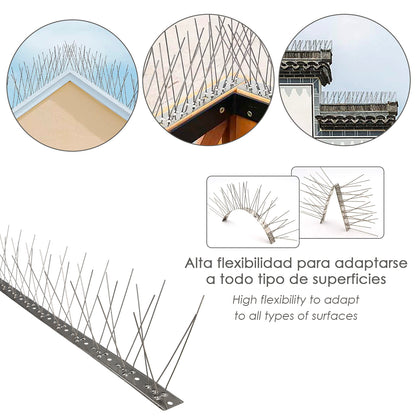 Pincho Anti Palomas / Pajaros 1 Metro Inoxidable Pincho Doble 80 Pinchos. Adaptable a Varias Posiciones