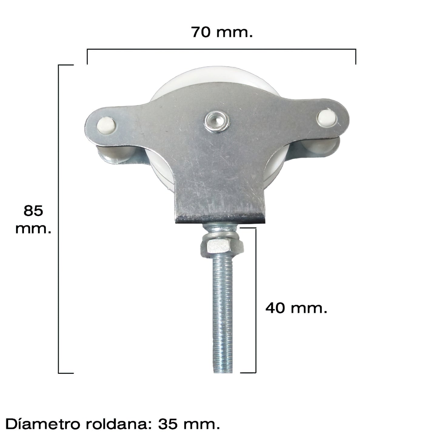 Polia de varal Wolfpack zincada 40 mm. Roldana de Plástico com Parafuso