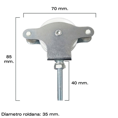 Polia de varal Wolfpack zincada 40 mm. Roldana de Plástico com Parafuso