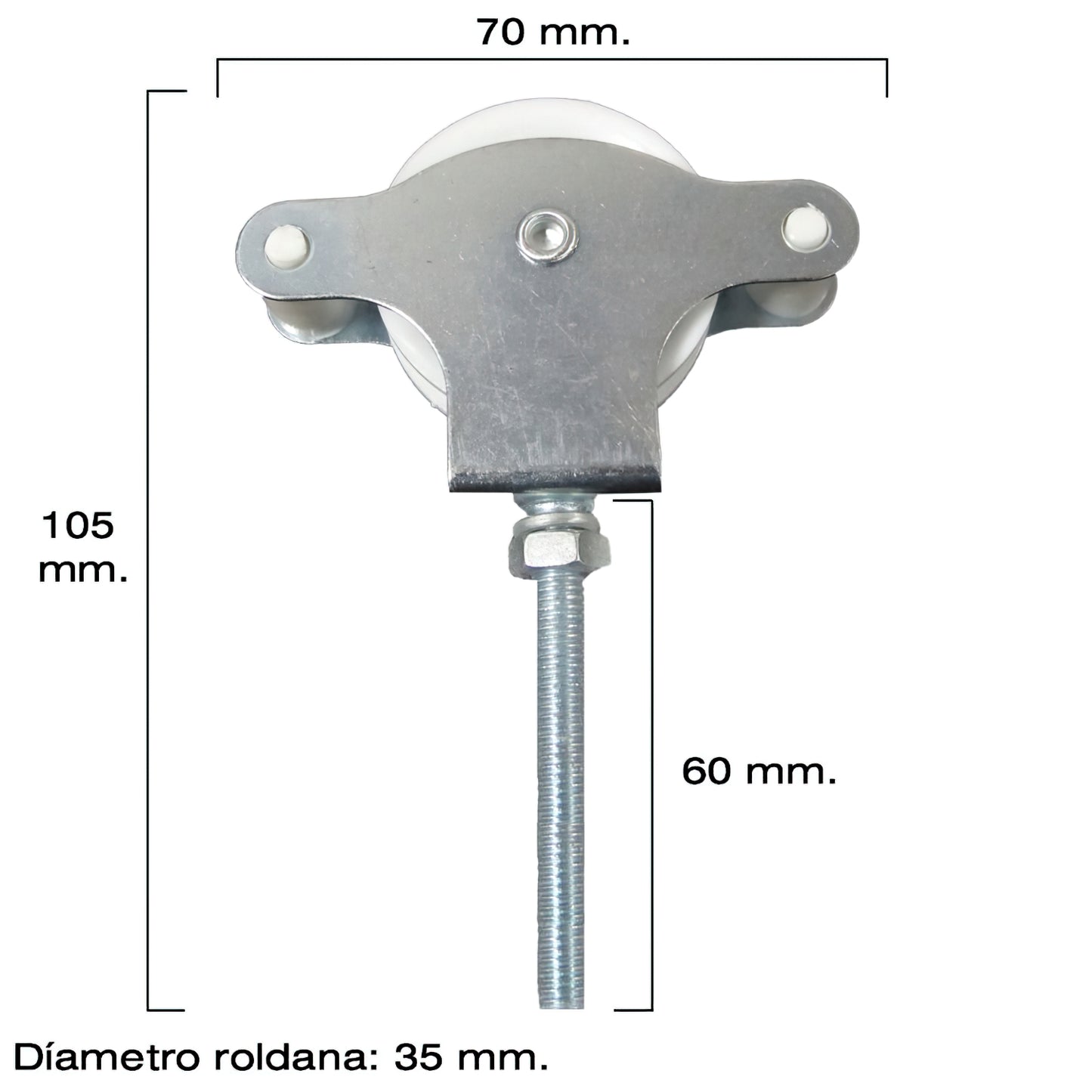 Polia de varal Wolfpack zincada 60 mm. Roldana de Plástico com Parafuso