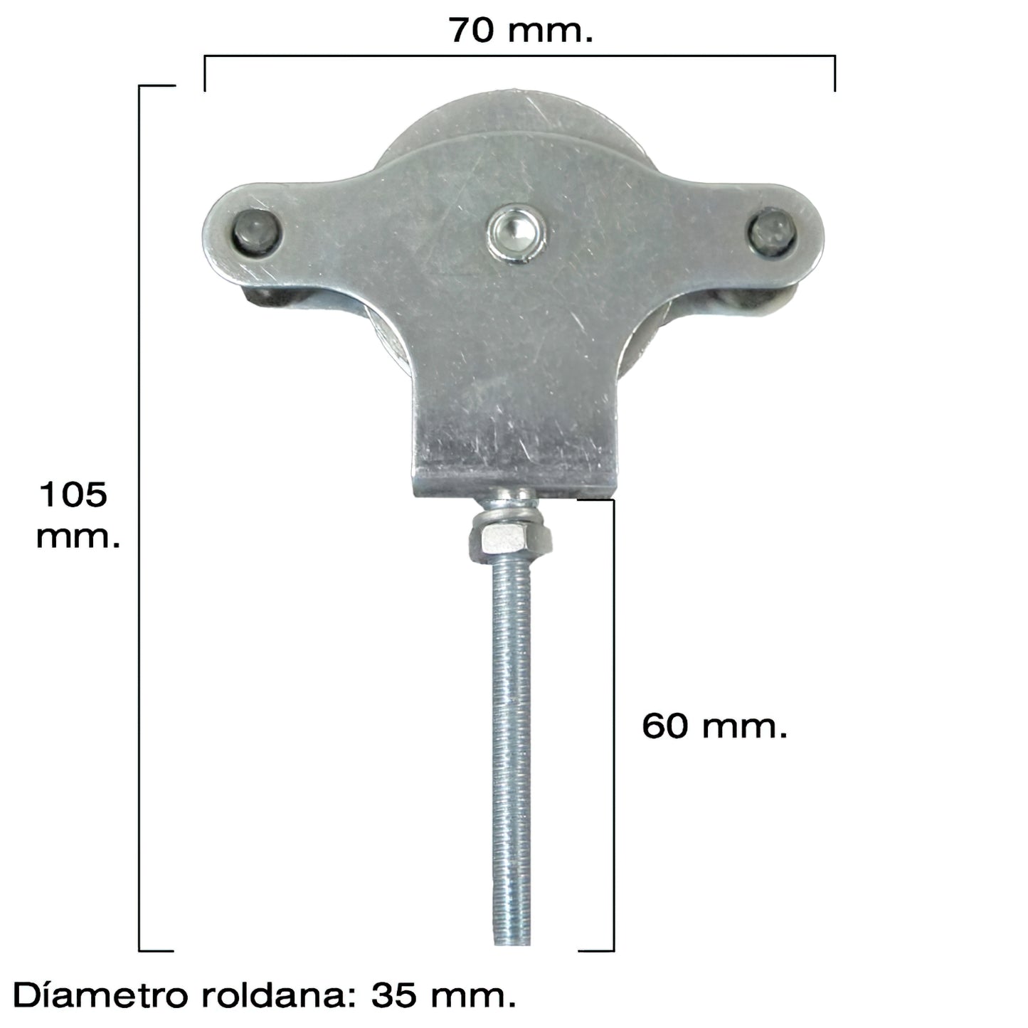 Polia de varal Wolfpack zincada 60 mm. Rolo de metal com parafuso