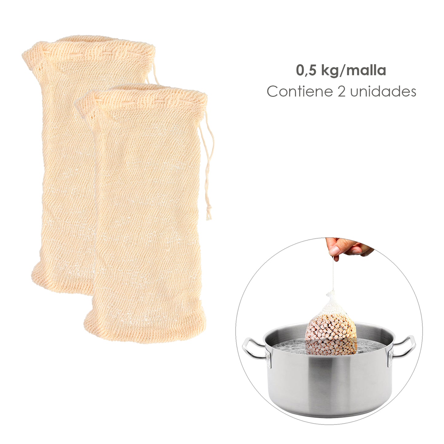 Malha / Saco para Cozinhar Leguminosas Algodão 0,5 Kg Embalagem com 2 Unidades. 100% Algodão Orgânico