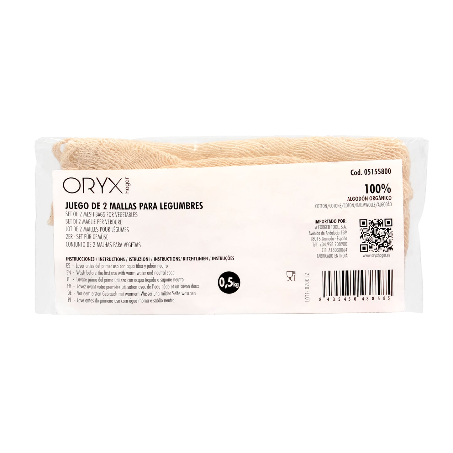 Malla / Bolsa Para Coccion Legumbres Algodon  0,5 Kg Pack De 2 Unidades. Algodon 100% Organico