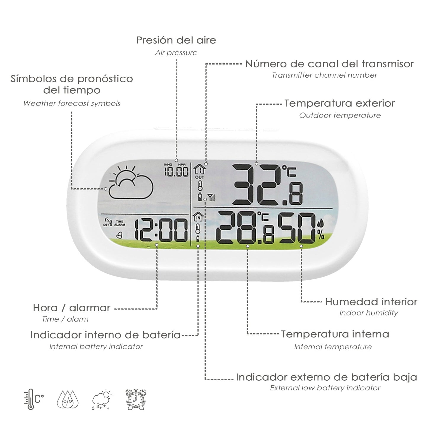 Estacion Metereologica Para Exteriores / Interiores. Humedad, Temperatura, Prevision Meteorologica y Presión Atmosférica.